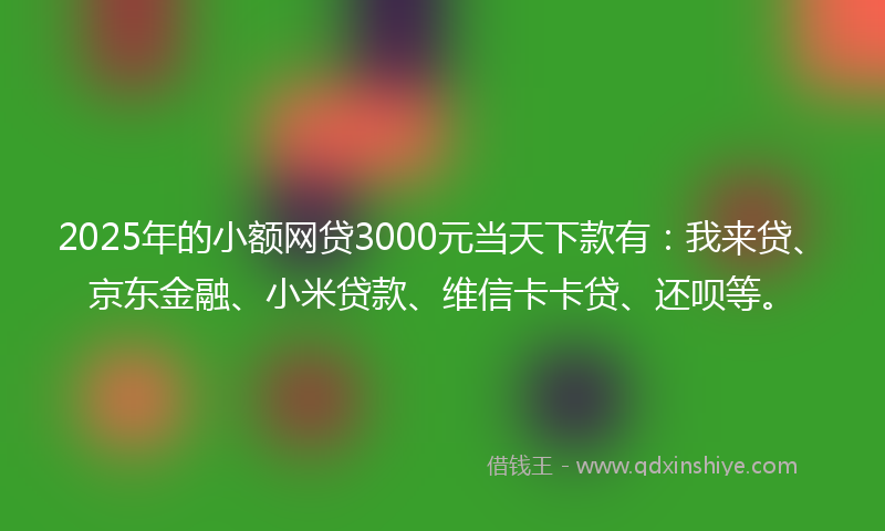 2025年的小额网贷3000元当天下款有：我来贷、京东金融、小米贷款、维信卡卡贷、还呗等。