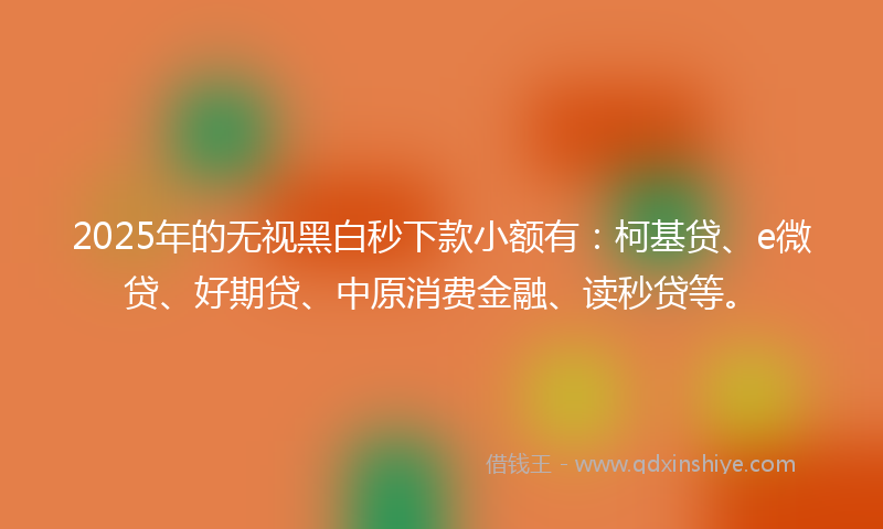 2025年的无视黑白秒下款小额有：柯基贷、e微贷、好期贷、中原消费金融、读秒贷等。