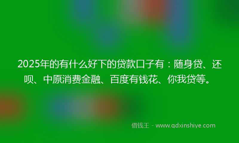 2025年的有什么好下的贷款口子有：随身贷、还呗、中原消费金融、百度有钱花、你我贷等。