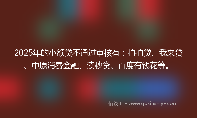 2025年的小额贷不通过审核有：拍拍贷、我来贷、中原消费金融、读秒贷、百度有钱花等。