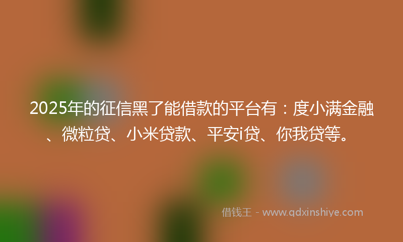 2025年的征信黑了能借款的平台有：度小满金融、微粒贷、小米贷款、平安i贷、你我贷等。