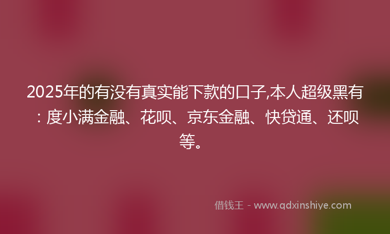 2025年的有没有真实能下款的口子,本人超级黑有：度小满金融、花呗、京东金融、快贷通、还呗等。