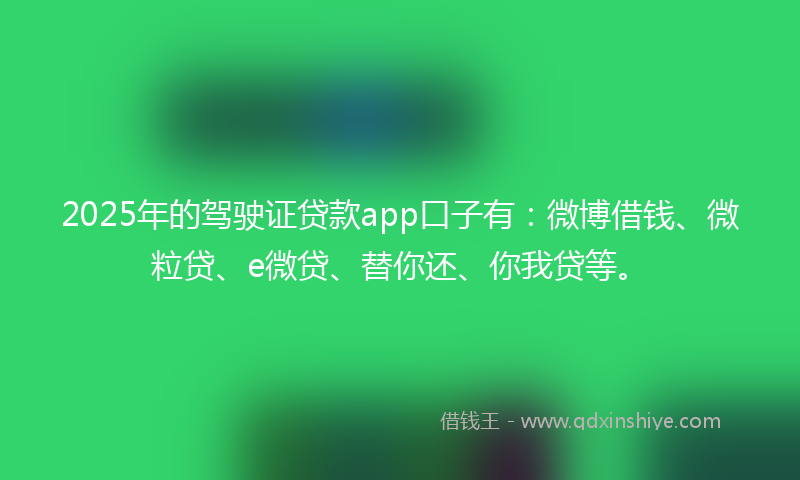 2025年的驾驶证贷款app口子有：微博借钱、微粒贷、e微贷、替你还、你我贷等。
