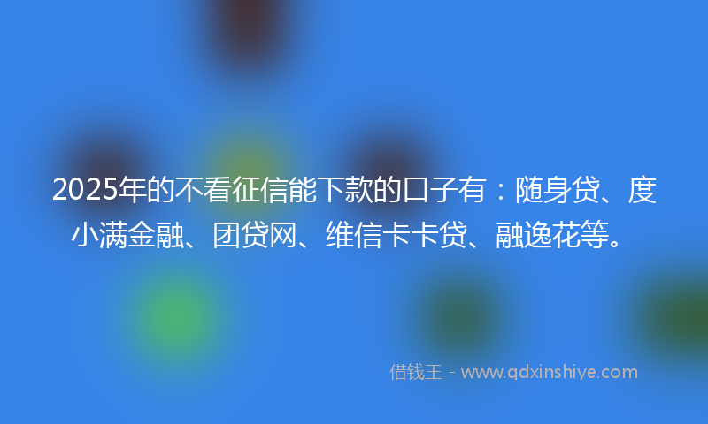2025年的不看征信能下款的口子有：随身贷、度小满金融、团贷网、维信卡卡贷、融逸花等。