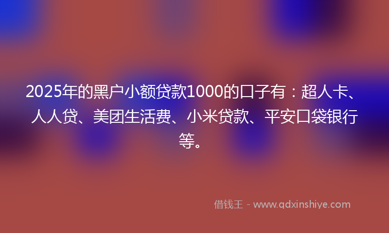 2025年的黑户小额贷款1000的口子有：超人卡、人人贷、美团生活费、小米贷款、平安口袋银行等。