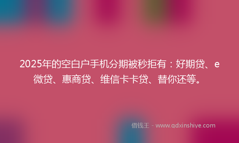 2025年的空白户手机分期被秒拒有：好期贷、e微贷、惠商贷、维信卡卡贷、替你还等。