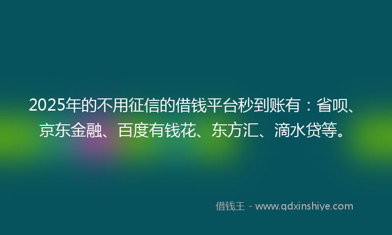 2025年的不用征信的借钱平台秒到账有：省呗、京东金融、百度有钱花、东方汇、滴水贷等。