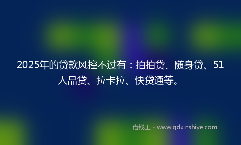 2025年的贷款风控不过有：拍拍贷、随身贷、51人品贷、拉卡拉、快贷通等。