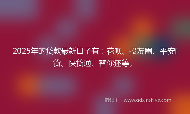 2025年的贷款最新口子有：花呗、投友圈、平安i贷、快贷通、替你还等。