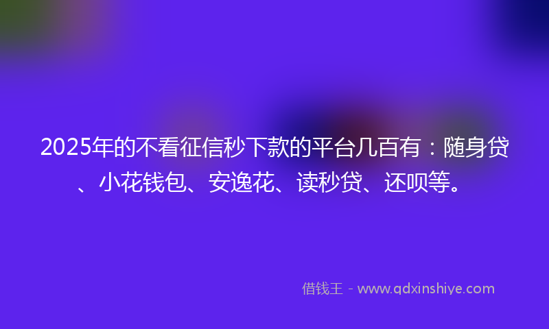 2025年的不看征信秒下款的平台几百有：随身贷、小花钱包、安逸花、读秒贷、还呗等。