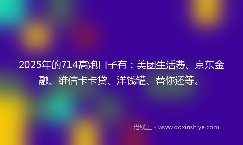 2025年的714高炮口子有：美团生活费、京东金融、维信卡卡贷、洋钱罐、替你还等。