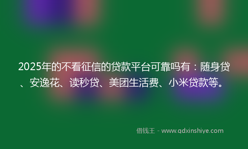 2025年的不看征信的贷款平台可靠吗有：随身贷、安逸花、读秒贷、美团生活费、小米贷款等。