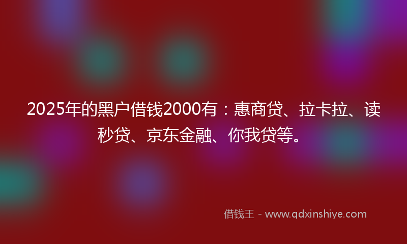 2025年的黑户借钱2000有：惠商贷、拉卡拉、读秒贷、京东金融、你我贷等。