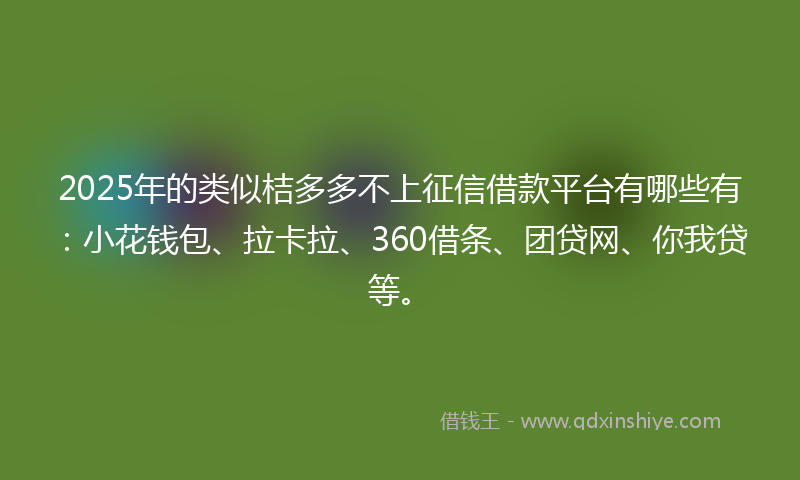 2025年的类似桔多多不上征信借款平台有哪些有：小花钱包、拉卡拉、360借条、团贷网、你我贷等。