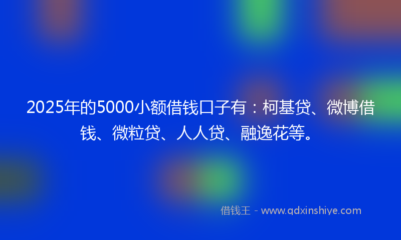 2025年的5000小额借钱口子有：柯基贷、微博借钱、微粒贷、人人贷、融逸花等。