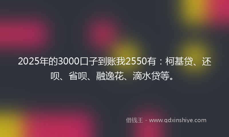 2025年的3000口子到账我2550有：柯基贷、还呗、省呗、融逸花、滴水贷等。