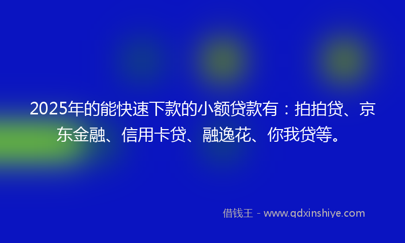 2025年的能快速下款的小额贷款有：拍拍贷、京东金融、信用卡贷、融逸花、你我贷等。