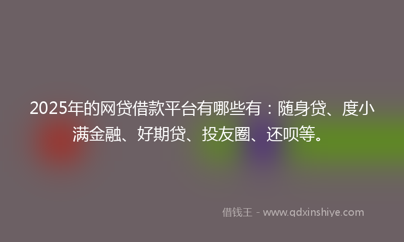 2025年的网贷借款平台有哪些有：随身贷、度小满金融、好期贷、投友圈、还呗等。
