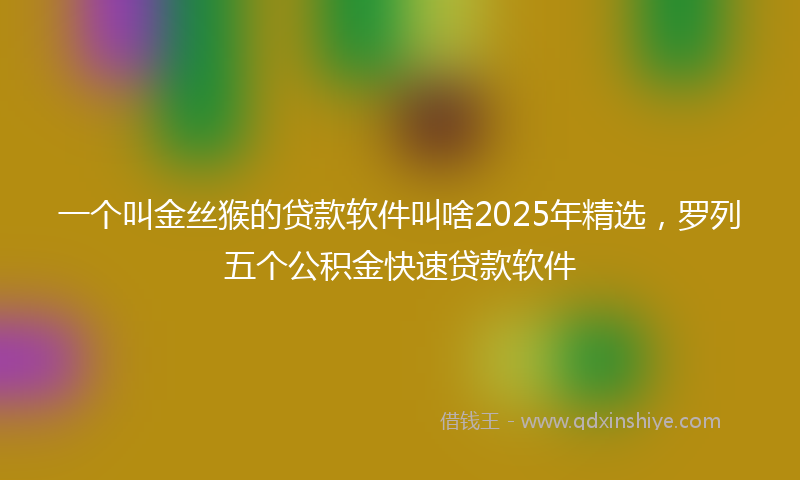 一个叫金丝猴的贷款软件叫啥2025年精选，罗列五个公积金快速贷款软件