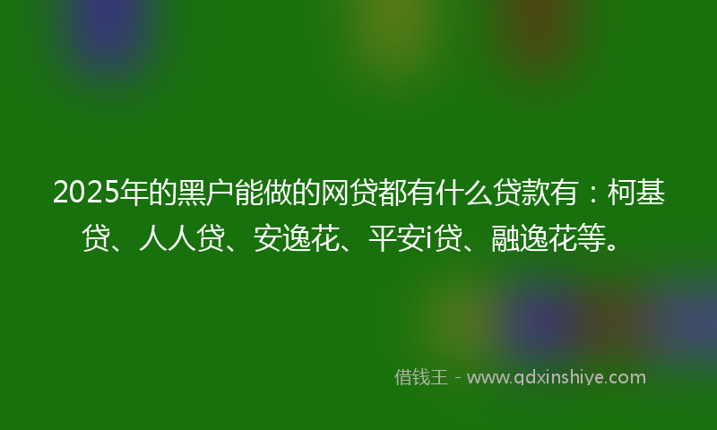 2025年的黑户能做的网贷都有什么贷款有：柯基贷、人人贷、安逸花、平安i贷、融逸花等。