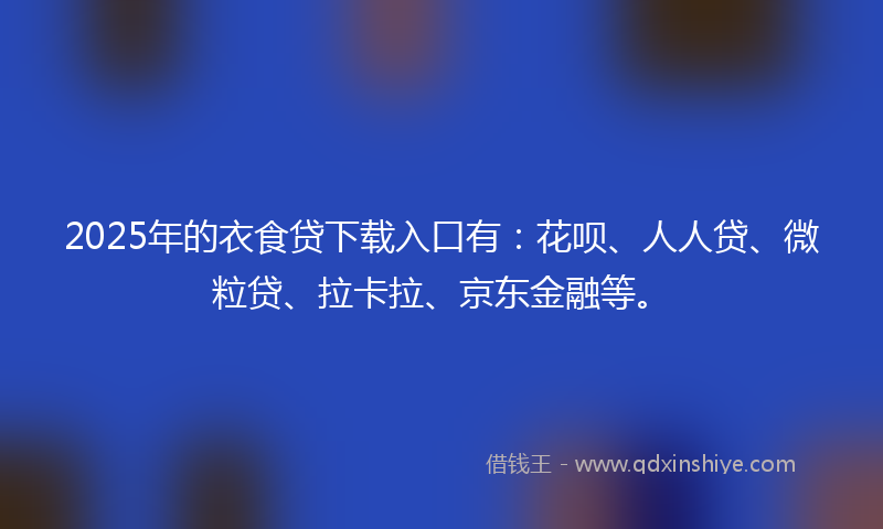 2025年的衣食贷下载入口有：花呗、人人贷、微粒贷、拉卡拉、京东金融等。