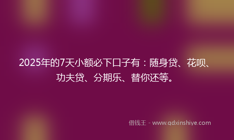 2025年的7天小额必下口子有：随身贷、花呗、功夫贷、分期乐、替你还等。