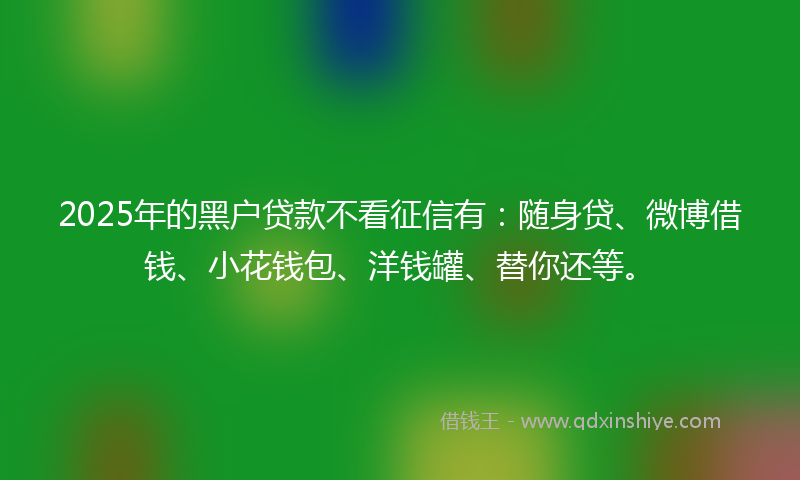 2025年的黑户贷款不看征信有：随身贷、微博借钱、小花钱包、洋钱罐、替你还等。