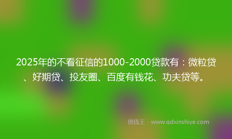 2025年的不看征信的1000-2000贷款有：微粒贷、好期贷、投友圈、百度有钱花、功夫贷等。