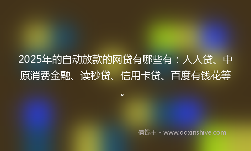 2025年的自动放款的网贷有哪些有：人人贷、中原消费金融、读秒贷、信用卡贷、百度有钱花等。