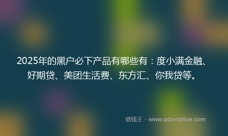 2025年的黑户必下产品有哪些有：度小满金融、好期贷、美团生活费、东方汇、你我贷等。