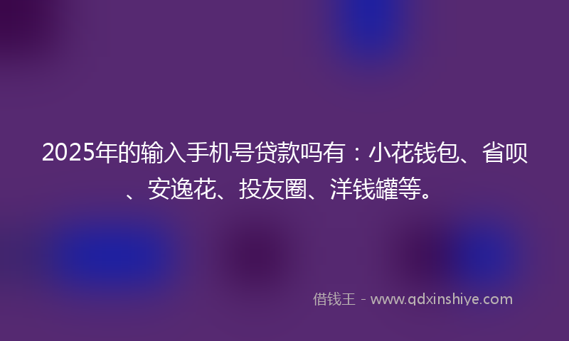 2025年的输入手机号贷款吗有:小花钱包、省呗、安逸花、投友圈、洋钱罐等。