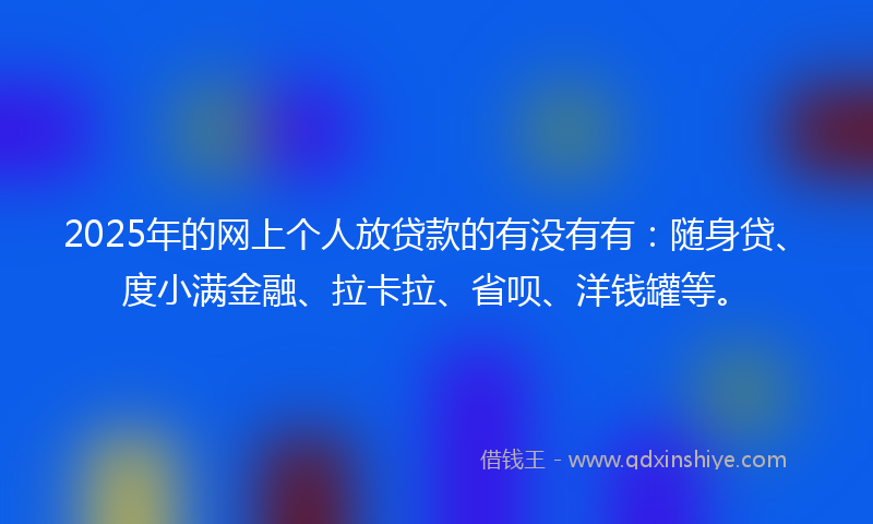 2025年的网上个人放贷款的有没有有：随身贷、度小满金融、拉卡拉、省呗、洋钱罐等。