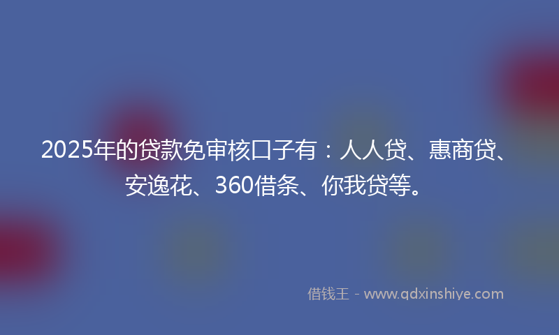 2025年的贷款免审核口子有：人人贷、惠商贷、安逸花、360借条、你我贷等。