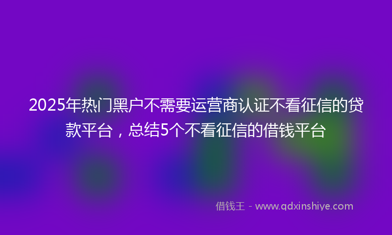 2025年热门黑户不需要运营商认证不看征信的贷款平台，总结5个不看征信的借钱平台