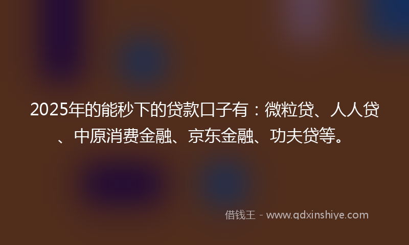 2025年的能秒下的贷款口子有:微粒贷、人人贷、中原消费金融、京东金融、功夫贷等。