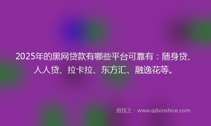 2025年的黑网贷款有哪些平台可靠有：随身贷、人人贷、拉卡拉、东方汇、融逸花等。