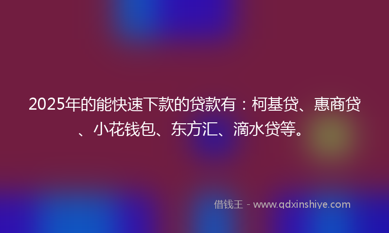 2025年的能快速下款的贷款有：柯基贷、惠商贷、小花钱包、东方汇、滴水贷等。
