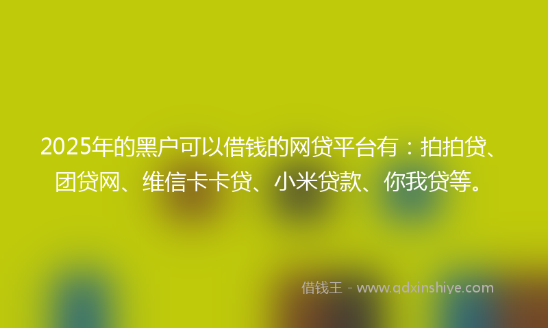 2025年的黑户可以借钱的网贷平台有：拍拍贷、团贷网、维信卡卡贷、小米贷款、你我贷等。