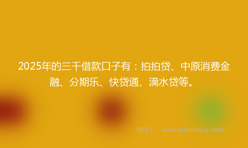 2025年的三千借款口子有：拍拍贷、中原消费金融、分期乐、快贷通、滴水贷等。