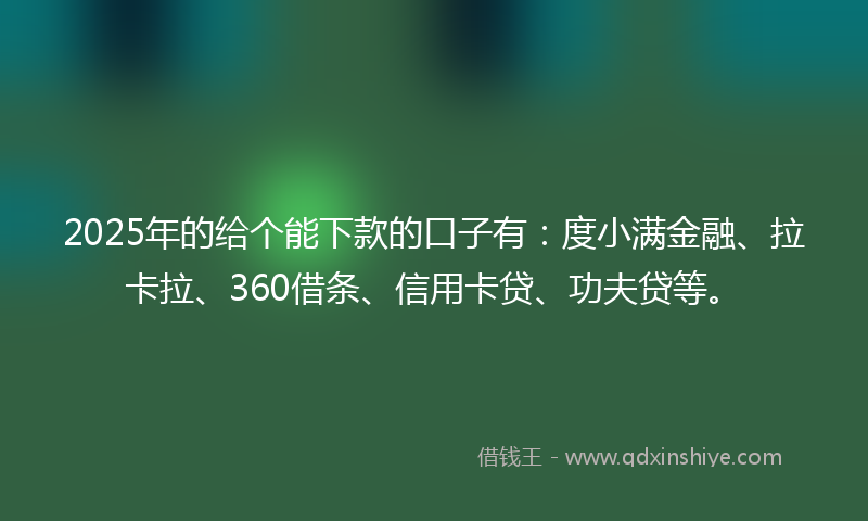 2025年的给个能下款的口子有：度小满金融、拉卡拉、360借条、信用卡贷、功夫贷等。