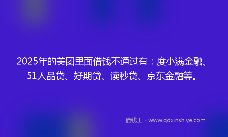 2025年的美团里面借钱不通过有：度小满金融、51人品贷、好期贷、读秒贷、京东金融等。