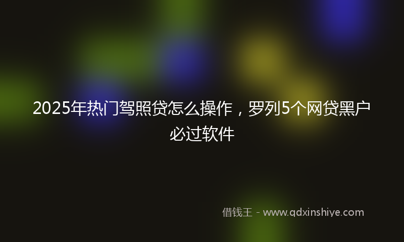 2025年热门驾照贷怎么操作,罗列5个网贷黑户必过软件