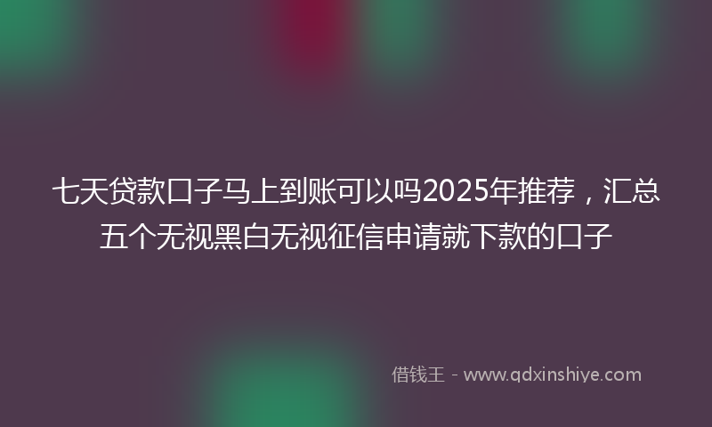 七天贷款口子马上到账可以吗2025年推荐，汇总五个无视黑白无视征信申请就下款的口子