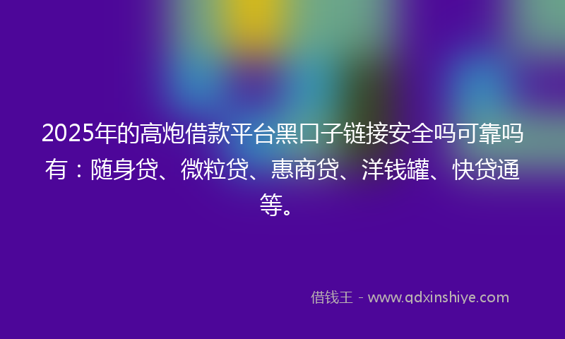 2025年的高炮借款平台黑口子链接安全吗可靠吗有：随身贷、微粒贷、惠商贷、洋钱罐、快贷通等。