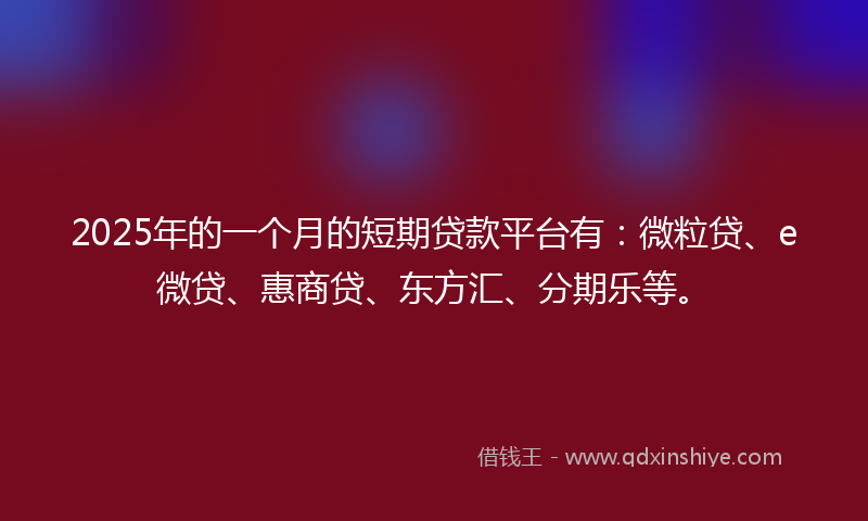 2025年的一个月的短期贷款平台有：微粒贷、e微贷、惠商贷、东方汇、分期乐等。