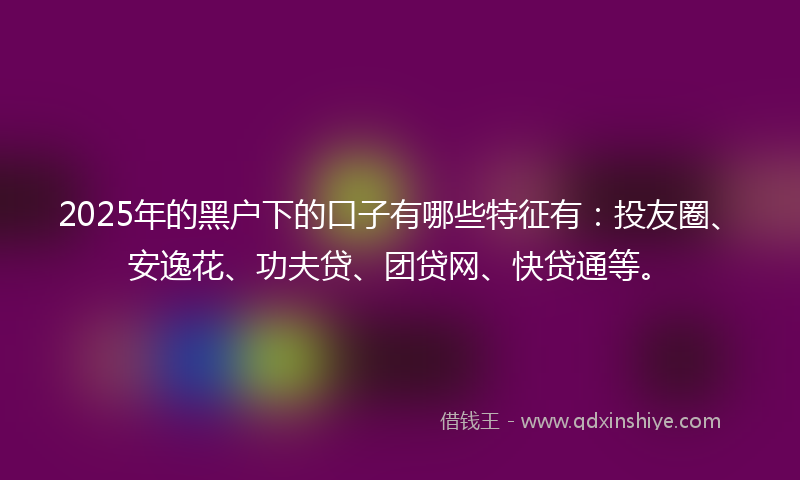 2025年的黑户下的口子有哪些特征有：投友圈、安逸花、功夫贷、团贷网、快贷通等。