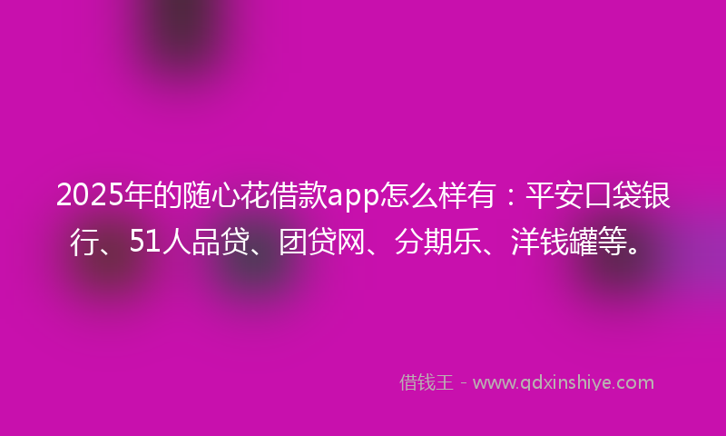 2025年的随心花借款app怎么样有：平安口袋银行、51人品贷、团贷网、分期乐、洋钱罐等。