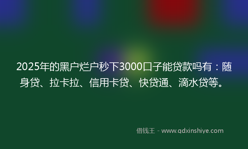 2025年的黑户烂户秒下3000口子能贷款吗有：随身贷、拉卡拉、信用卡贷、快贷通、滴水贷等。