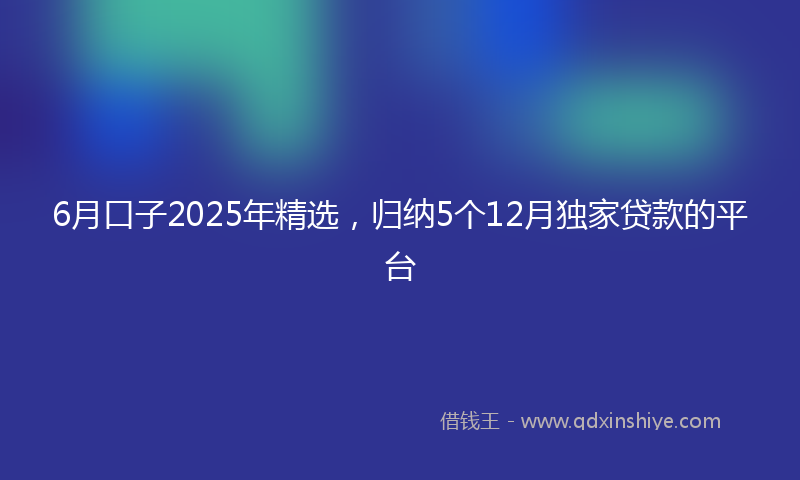6月口子2025年精选，归纳5个12月独家贷款的平台