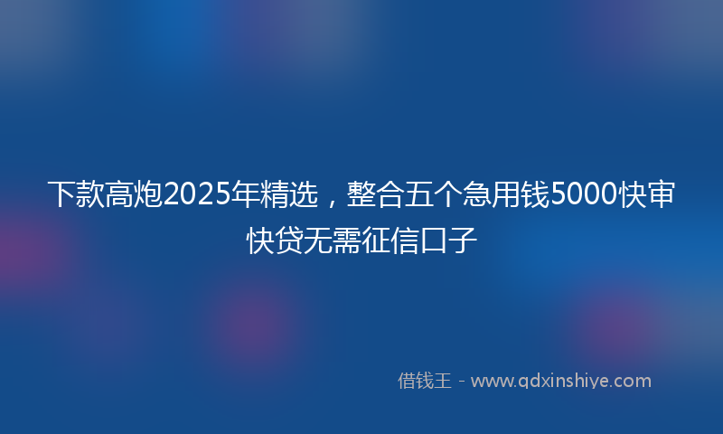 下款高炮2025年精选，整合五个急用钱5000快审快贷无需征信口子